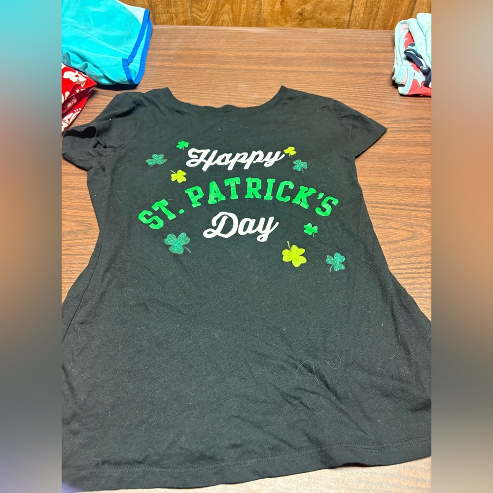 Wound Up Black St. Patrick's Day Tee with Green and Yellow Clovers